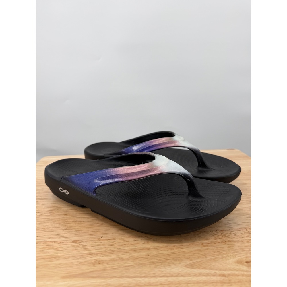 OOFOS OOlala Luxe Black Calypso Recovery Sandals Womens 11 Black Arch Support